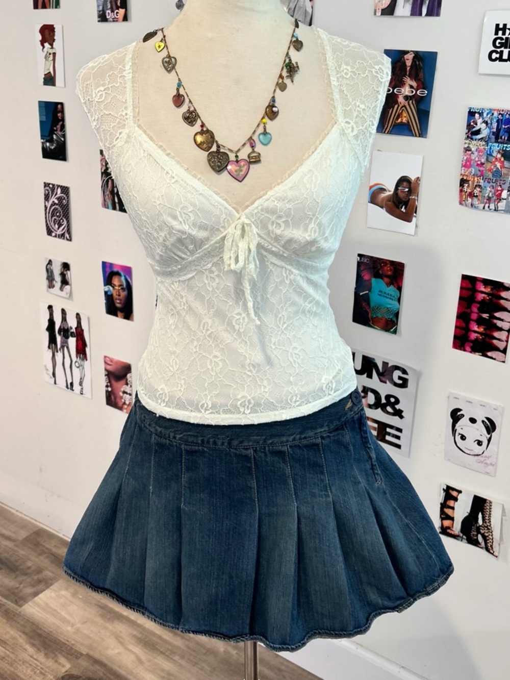 Y2K white lace babydoll top